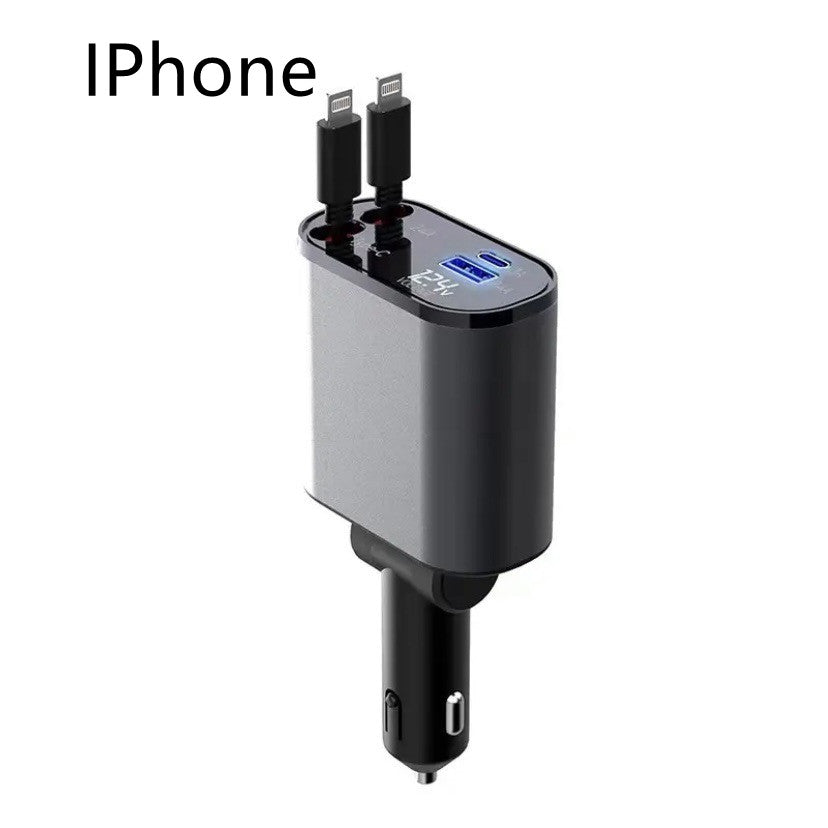 100W Super Fast Car Charger - Dual USB & Type-C Metal Adapter for iPhone & Android