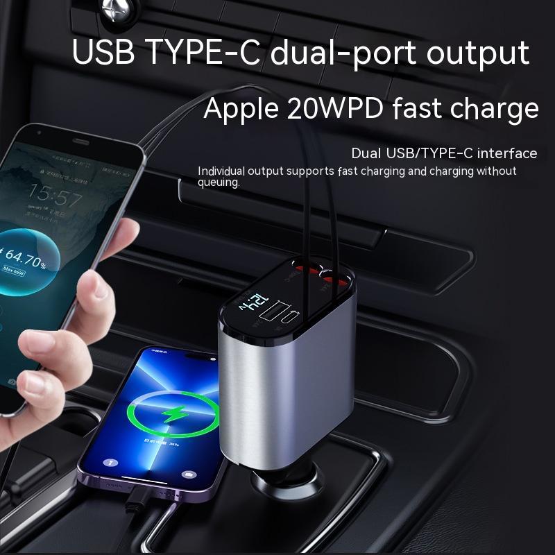 100W Super Fast Car Charger - Dual USB & Type-C Metal Adapter for iPhone & Android